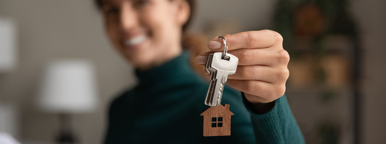 friendly person holding out keys to your new home